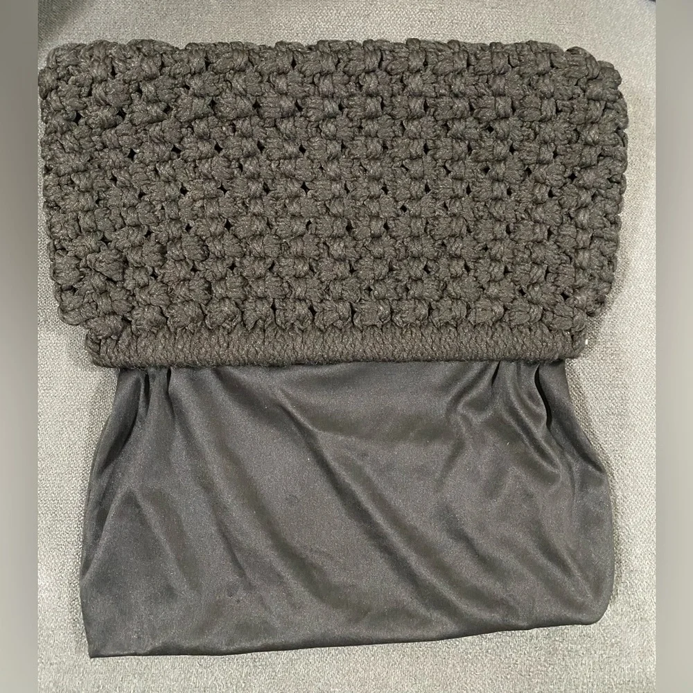 Vintage Black Crochet Clutch Purse Handbag Bobble Popcorn Stitch